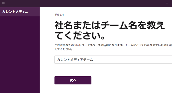 社名もしくはチーム名入力